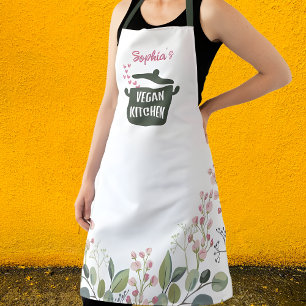 Custom Floral Watercolor Vegan Kitchen Apron