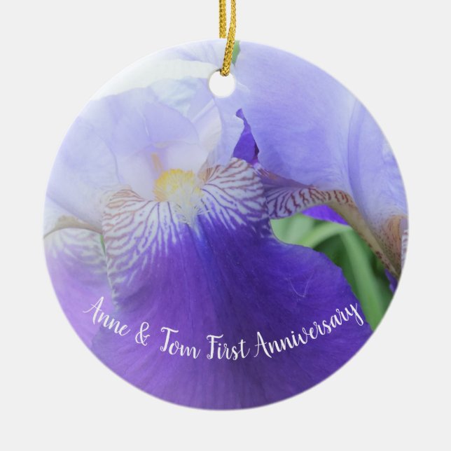 Custom Floral Wedding Anniversary Ornament (Front)