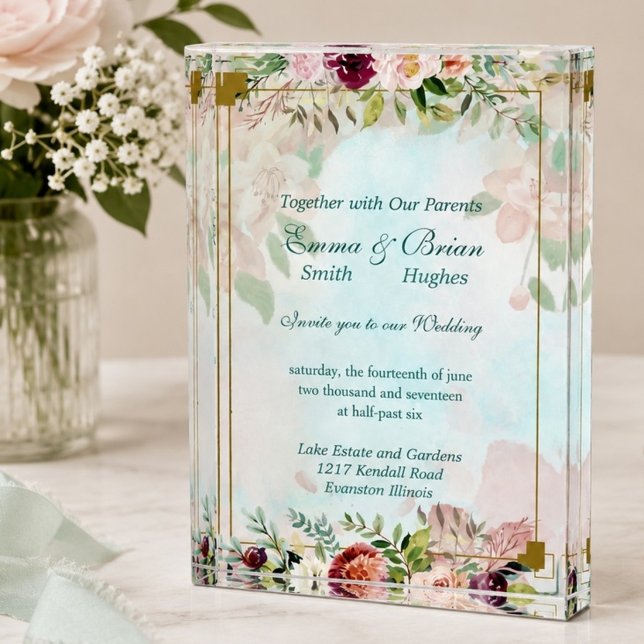 Custom Floral Wedding Invitation customisable  Photo Block (Creator Uploaded)