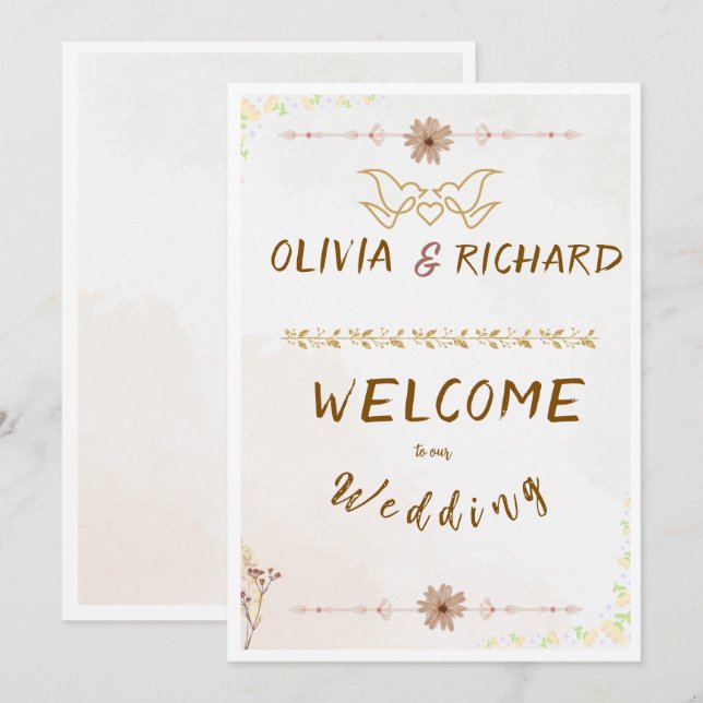 Custom Floral Wedding Welcome Sign Invitation (Front/Back)