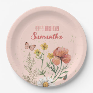 Custom Floral Wildflower BIrthday Party Paper Plate