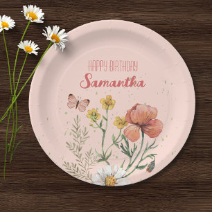 Custom Floral Wildflower BIrthday Party Paper Plate