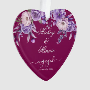 Custom Floral Wine Engagement Ornament with Text
