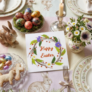 Custom Floral Wreath with Happy Easter Greetings Holiday Card