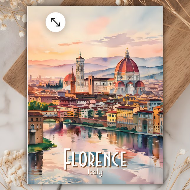 Custom Florence Duomo Cathedral Watercolor Skyline Postcard (Florence Duomo Cathedral Skyline Watercolor Travel Postcard)