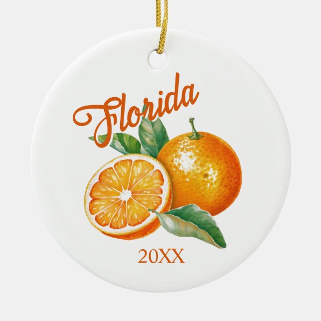 Custom Florida Orange  Ceramic Tree Decoration (Front)