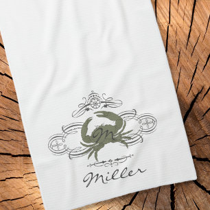 Custom Flourish Crab Kitchen Towel