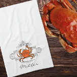 Custom Flourish Orange Crab Kitchen Towel<br><div class="desc">Custom Flourish Crab Kitchen Towel - Customize with your initial and name.  Lettering in dark gray and matches flourishes.  Crab is orange red.</div>