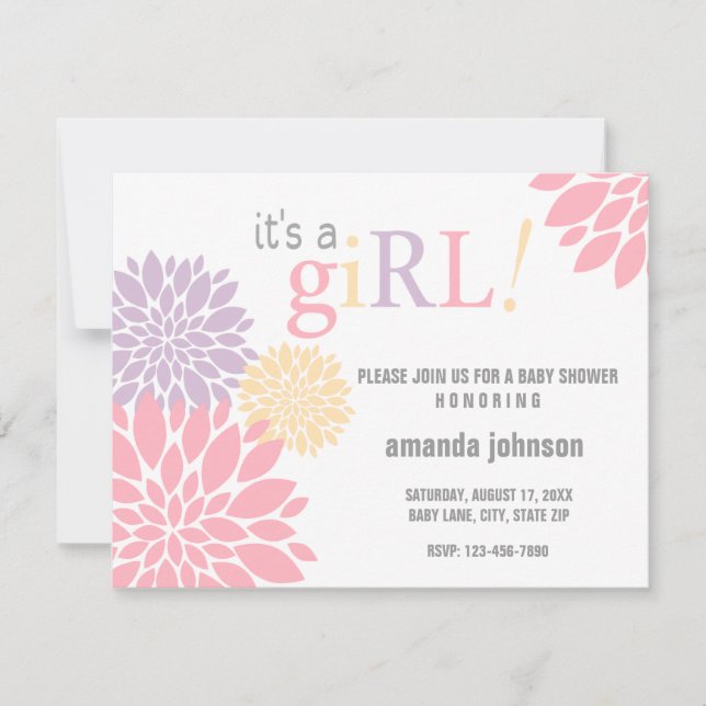 Custom Flower Baby Shower Girl Invitation (Front)