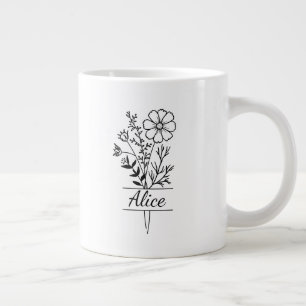 Custom Flower Bouquet First Name Large Coffee Mug
