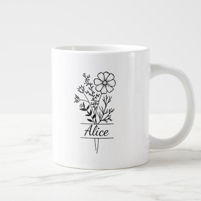 Custom Flower Bouquet First Name Large Coffee Mug (Right)