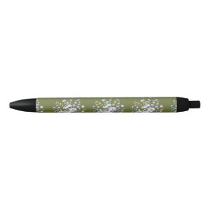 Custom flower design black ink pen