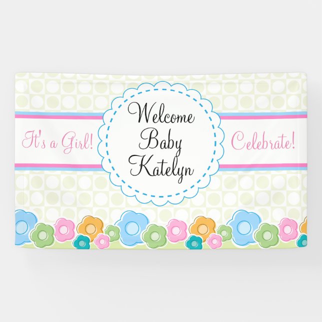 Custom Flower Garden Girl Baby Shower Banner (Horizontal)