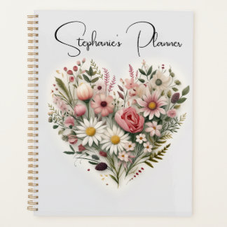 Custom Flower Heart Planner, Custom Name Planner