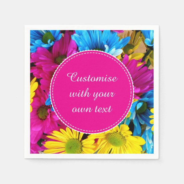 Custom Flowers in Fluorescent Colours Custom Text Napkin (Front)