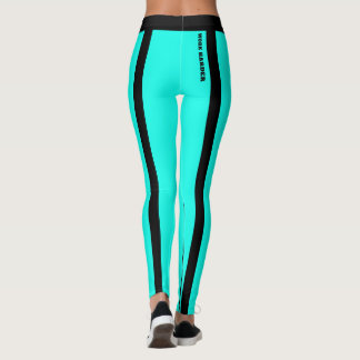 Custom Fluorescent Blue and Black Stripes Leggings