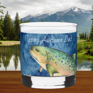 Custom Fly Fisherman Father gift  Whiskey Glass