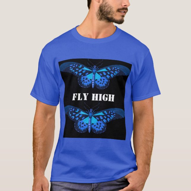 Custom Fly High Text Deep Royal Basic Dark T-Shirt (Front)