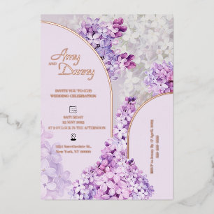 Custom Foil Watercolor Floral Lilac Wedding