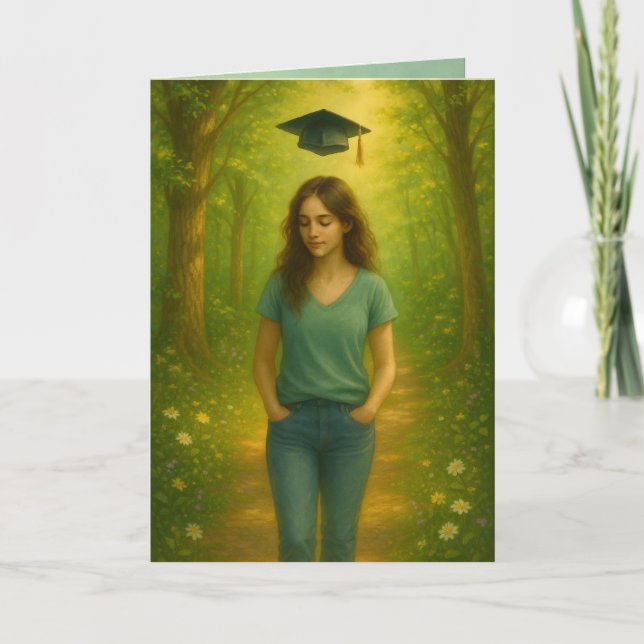 Custom Folded Graduation Card Female Dark Hair  (Front)