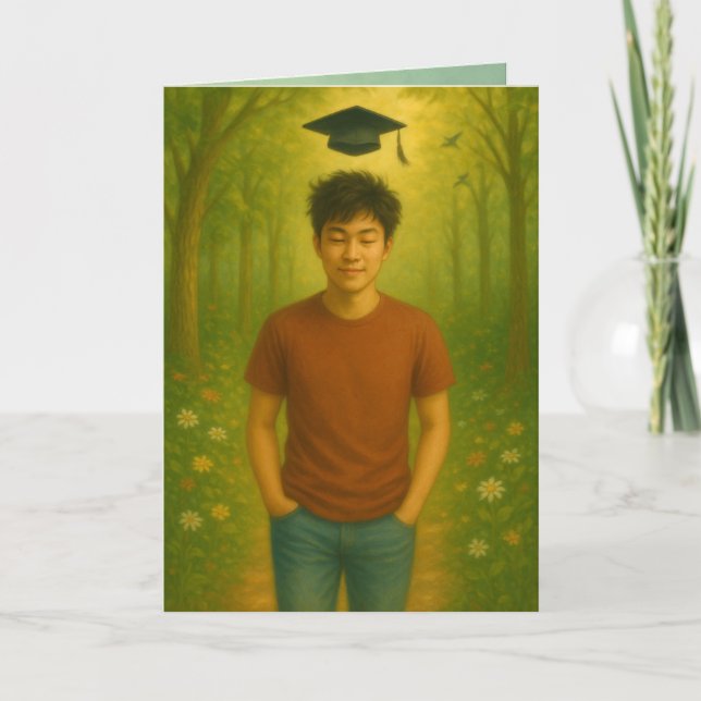 Custom Folded Graduation Card Male Asian Hair (Front)