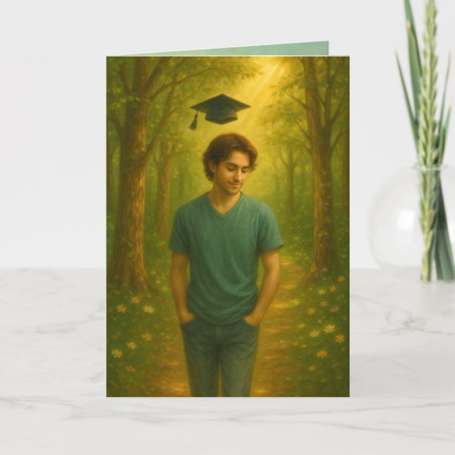 Custom Folded Graduation Card Male w/ Brown Hair  (Front)