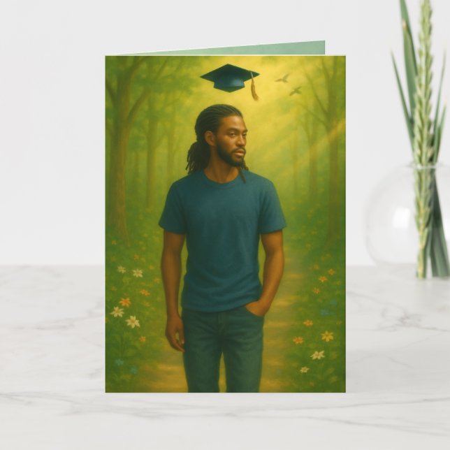 Custom Folded Graduation Card Male w/ Dreadlocks  (Front)