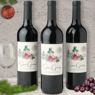Custom Foliage Lantern Modern Minimalist Christmas Wine Label