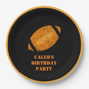 Custom Football Birthday Black and Gold  Paper Plate