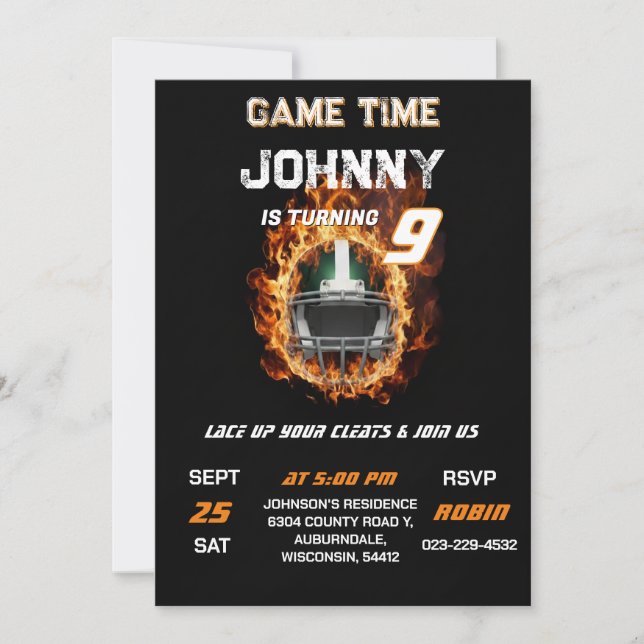 Custom Football birthday invitation (Front)
