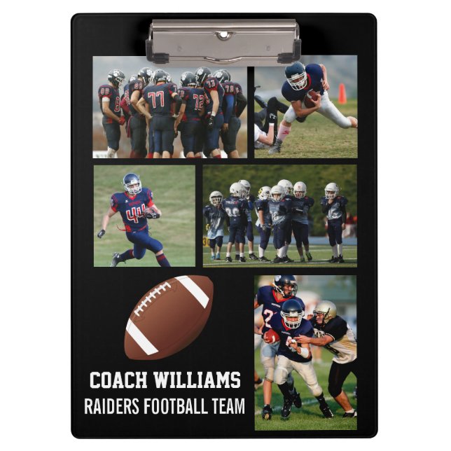 Custom Football Coach 5 Photo Collage Team Name Clipboard (Front)