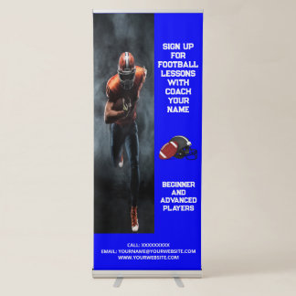Custom Football Coach Coaching Class Lessons Blue Retractable Banner