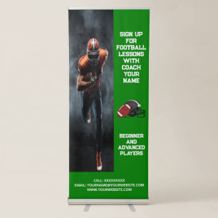 Custom Football Coach Coaching Class Lessons Green Retractable Banner