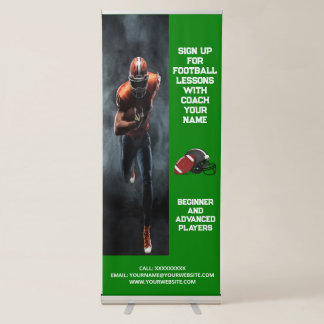 Custom Football Coach Coaching Class Lessons Green Retractable Banner