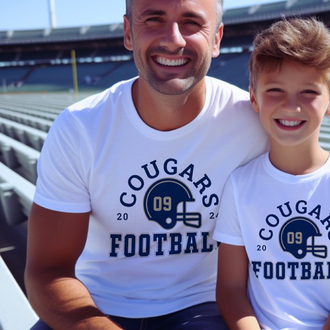 Custom Football Dad Navy Blue and Gold Team Tri-Blend Shirt (Creator Uploaded)