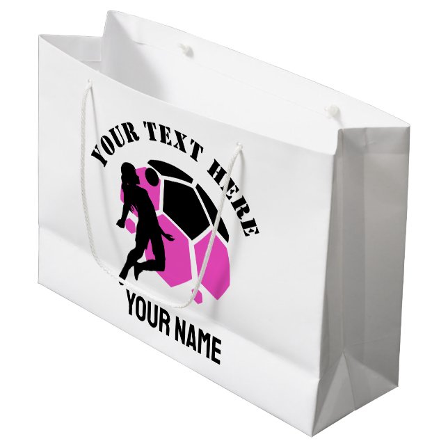 Custom Football Girl Football Birthday Party Large Gift Bag (Front Angled)