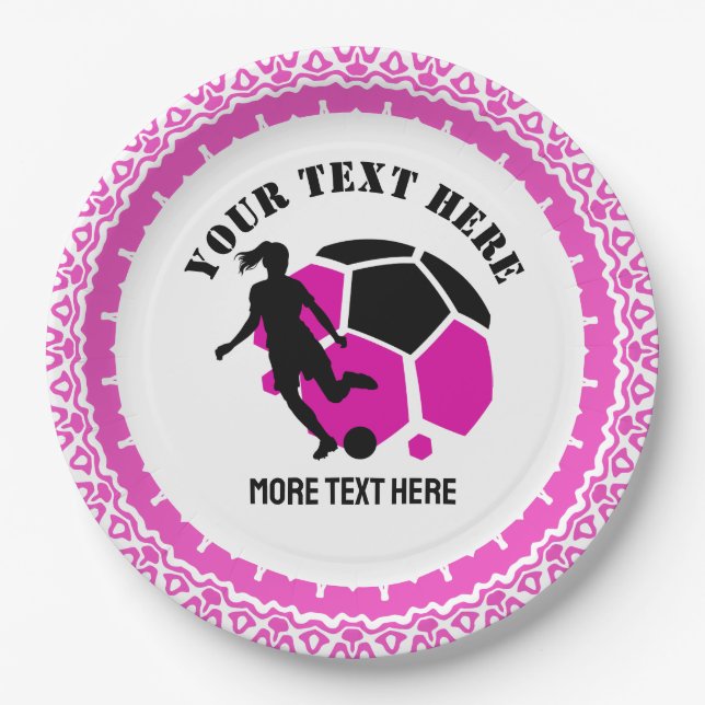 Custom Football Girl kid's Football Birthday Party Paper Plate (Front)