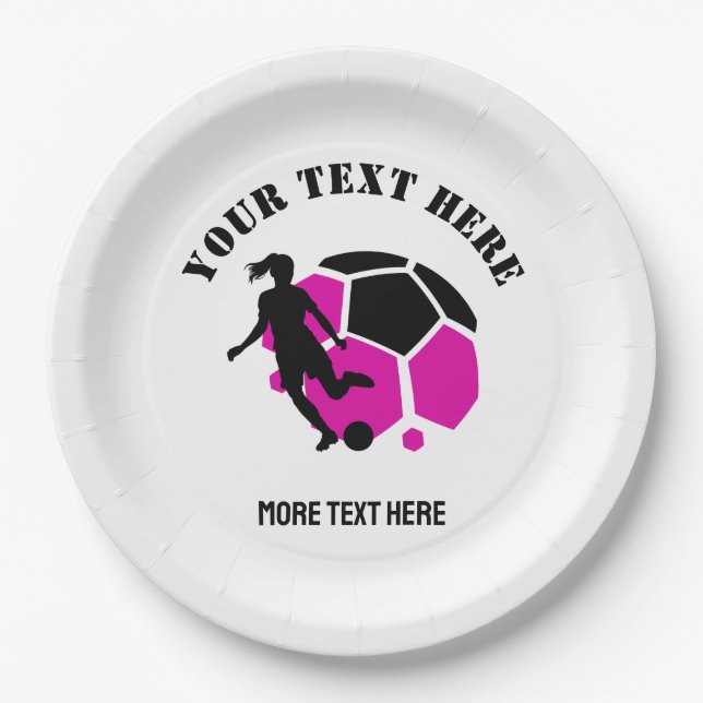 Custom Football Girl kid's Football Birthday Party Paper Plate (Front)