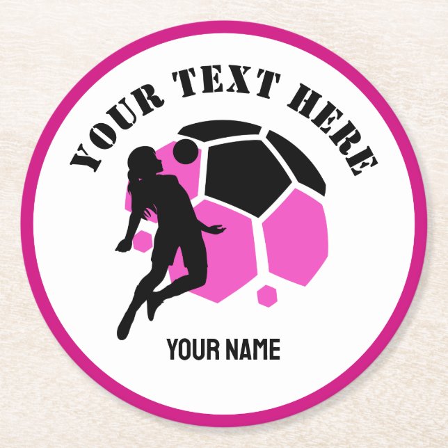 Custom Football Girl kid's Football Birthday Party Round Paper Coaster (Front)