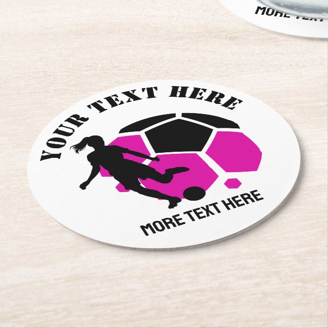 Custom Football Girl kid's Football Birthday Party Round Paper Coaster (Angled)