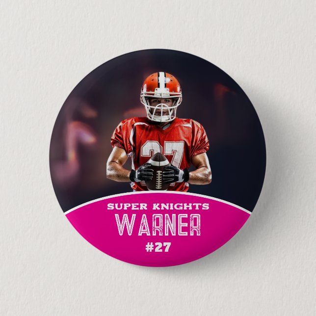 Custom Football Photo and Name Sports Button (Front)