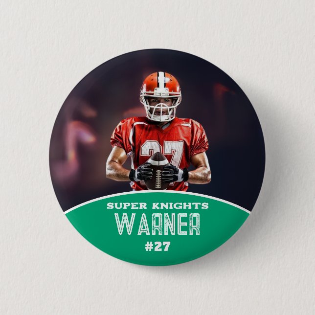 Custom Football Photo and Name Sports Button (Front)