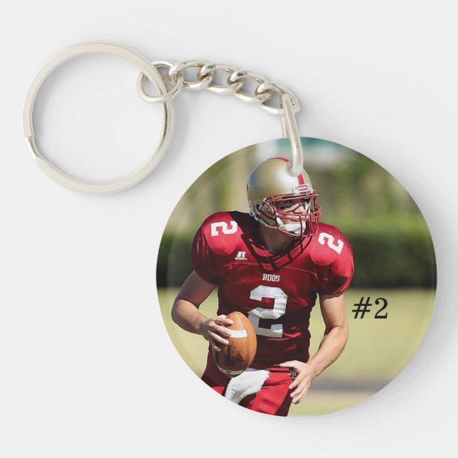 Custom Football Photo and Number Key Ring (Front)