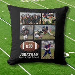 Custom Football Photo Collage Player Name # Team Cushion<br><div class="desc">This personalised custom football pillow features your 5 photos, player's name, jersey number and team name. Personalise with action shots, a team photo, etc. Easily change the background colour to match your team's colours - just click "customise it" and then the small eye dropper. The perfect photo collage to show...</div>