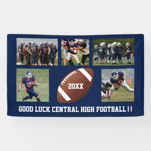 Custom Football Photo Collage Team School Name Banner (Horizontal)