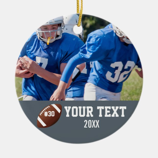 Custom Football Photo Name and Number Ceramic Tree Decoration (Front)