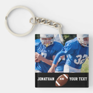 Custom Football Photo Name and Number Key Ring