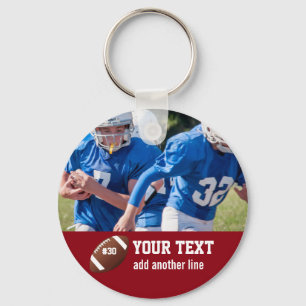 Custom Football Photo Name and Number Key Ring