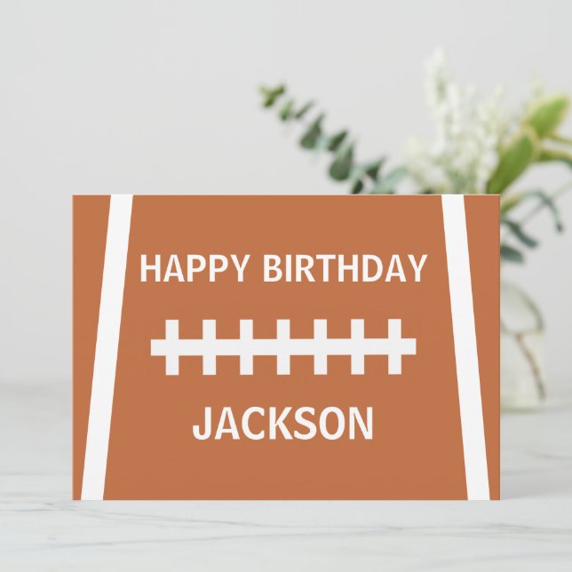 Custom Football Player Ball Sports Happy Birthday Card (Standing Front)