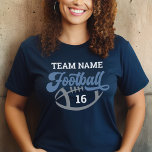 Custom Football Player Name and Number Navy Blue Tri-Blend Shirt<br><div class="desc">Custom Front and Back Football T-Shirt - shown in navy blue
Design features script "Football" wording with text that can be customised for the team name,  player last name,  and jersey number. White,  blue,  and grey colours can be customised.</div>